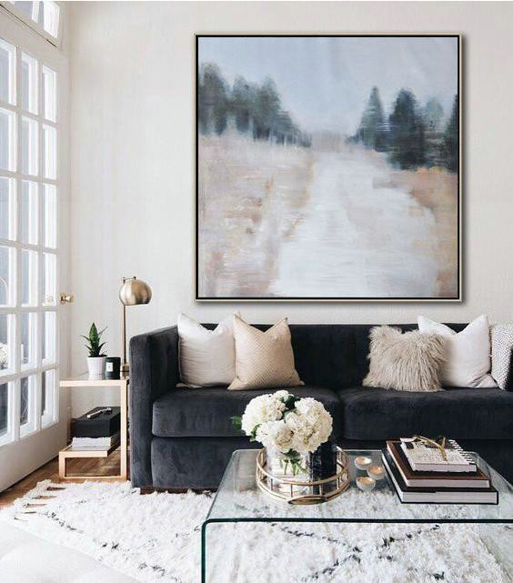 Original Extra Large Wall Art,Oversized Abstract Landscape Oil Painting,Abstract Painting Modern Art,Gray,White,Nude.etc